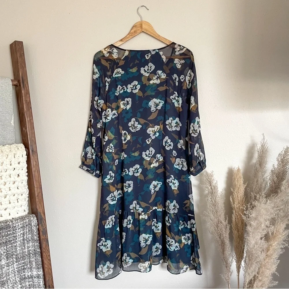 CAbi |โ Floral Blue & Tan Sheath Dress, medium - Picture 2 of 10